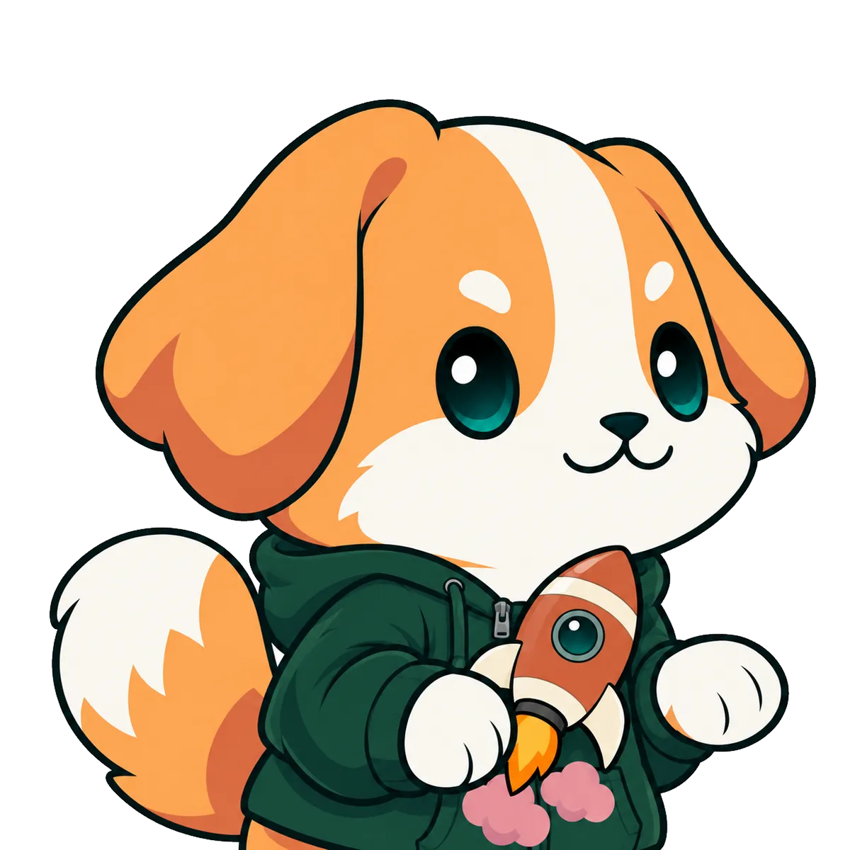 Illustration of a pup carrying a rocket